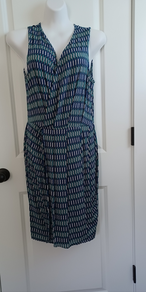 Leota Compass Rose Sleeveless Dress Teal, Blue & White Med